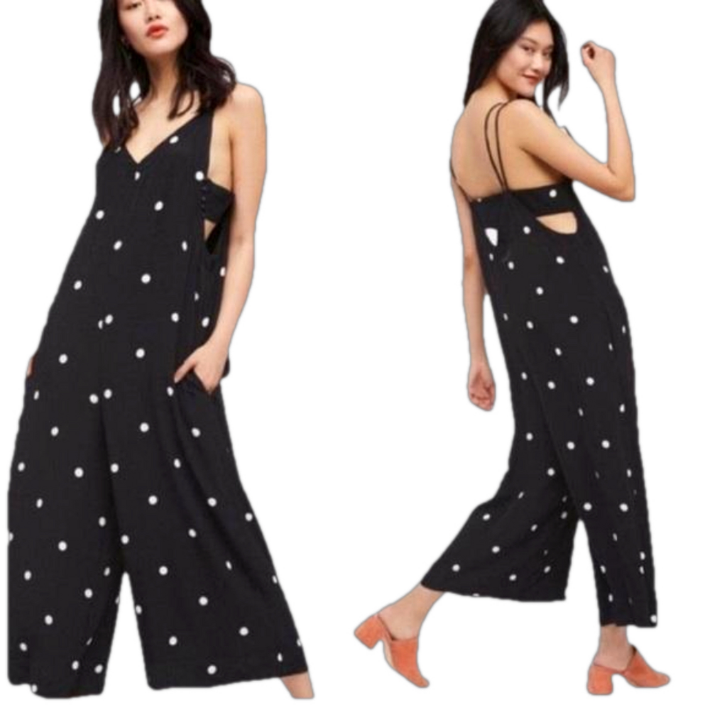FREE PEOPLE BLACK WHITE POLKA DOTS ROMPER/JUMPER SM - Picture 1 of 5